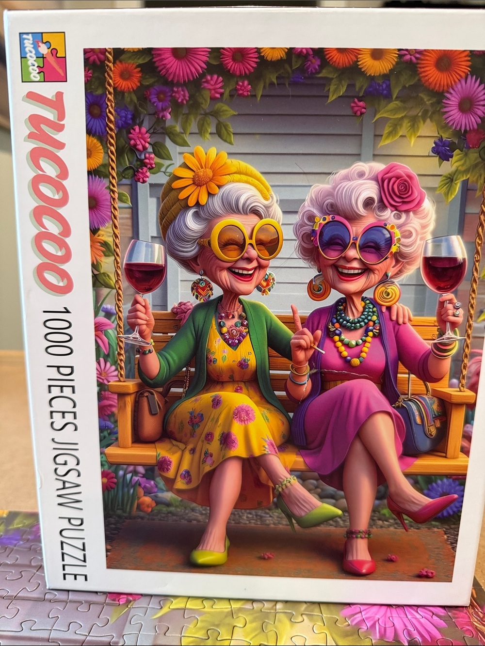 1000-Piece Jigsaw Puzzle - Colorful Grandmas (Yellow & Pink)